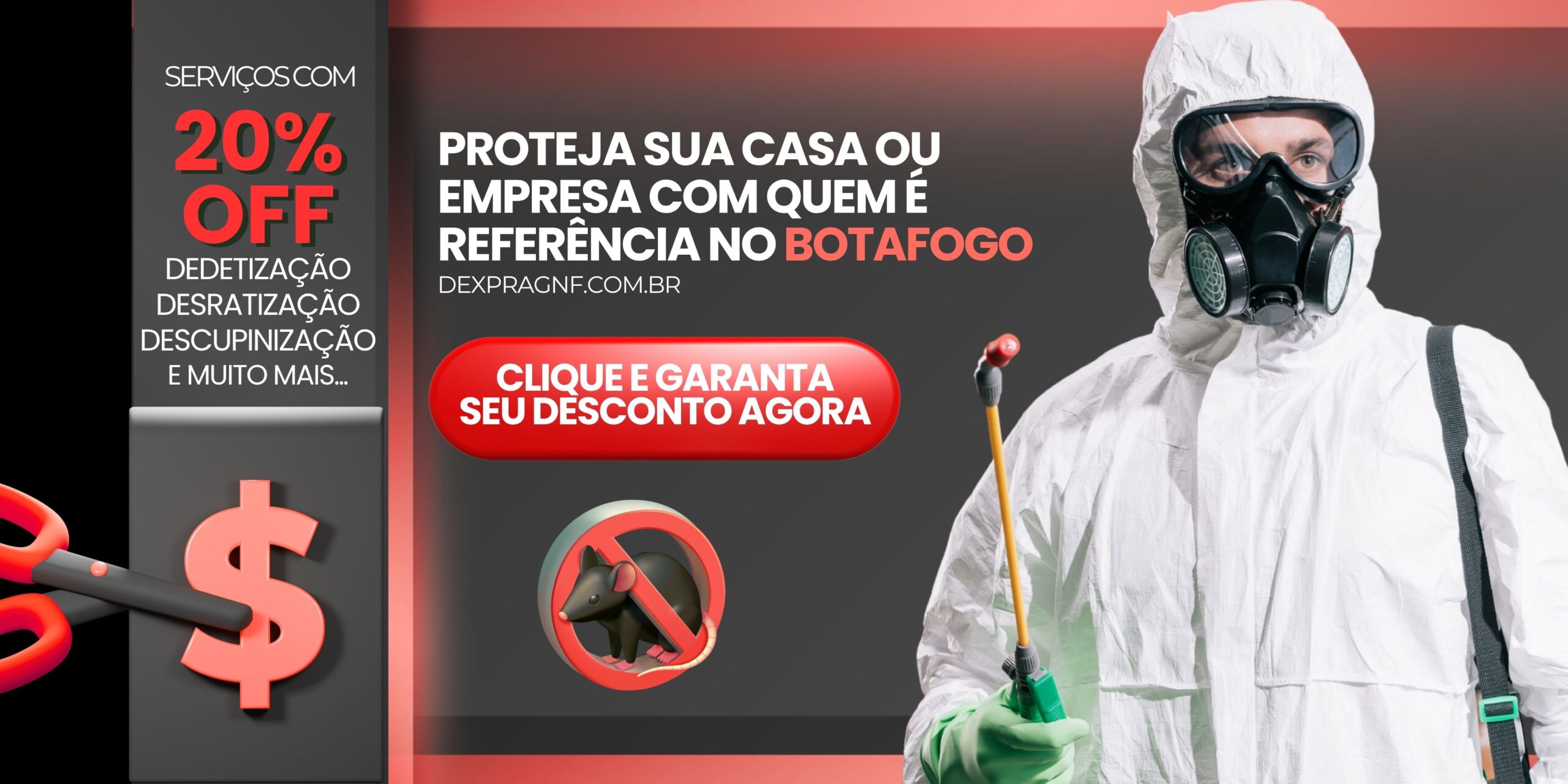 Profissional da Dexprag, dedetizadora de referência em Botafogo, com oferta de 20% de desconto.