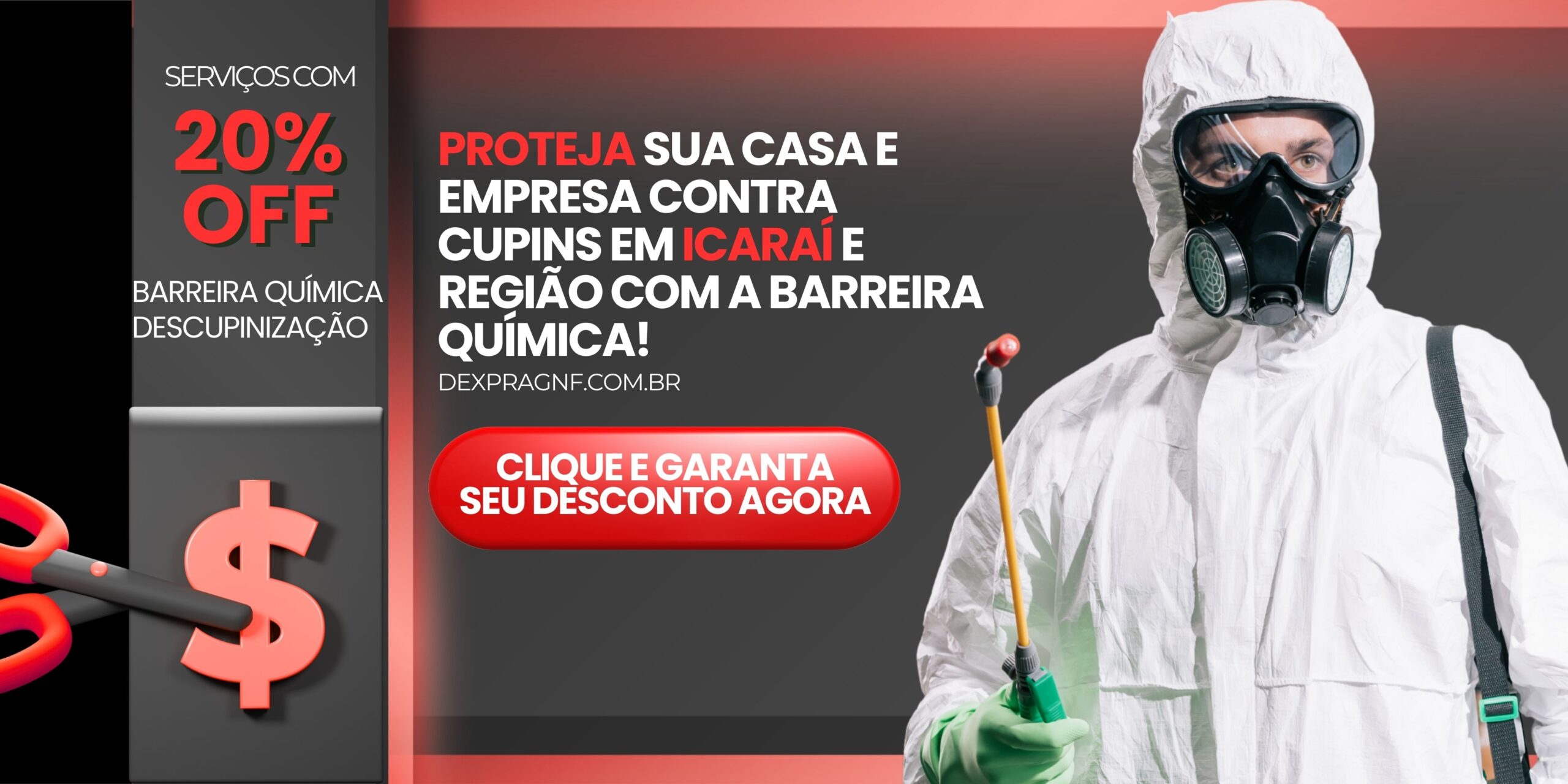 Banner promocional da Dexprag para descupinização em Icaraí com 20% de desconto.