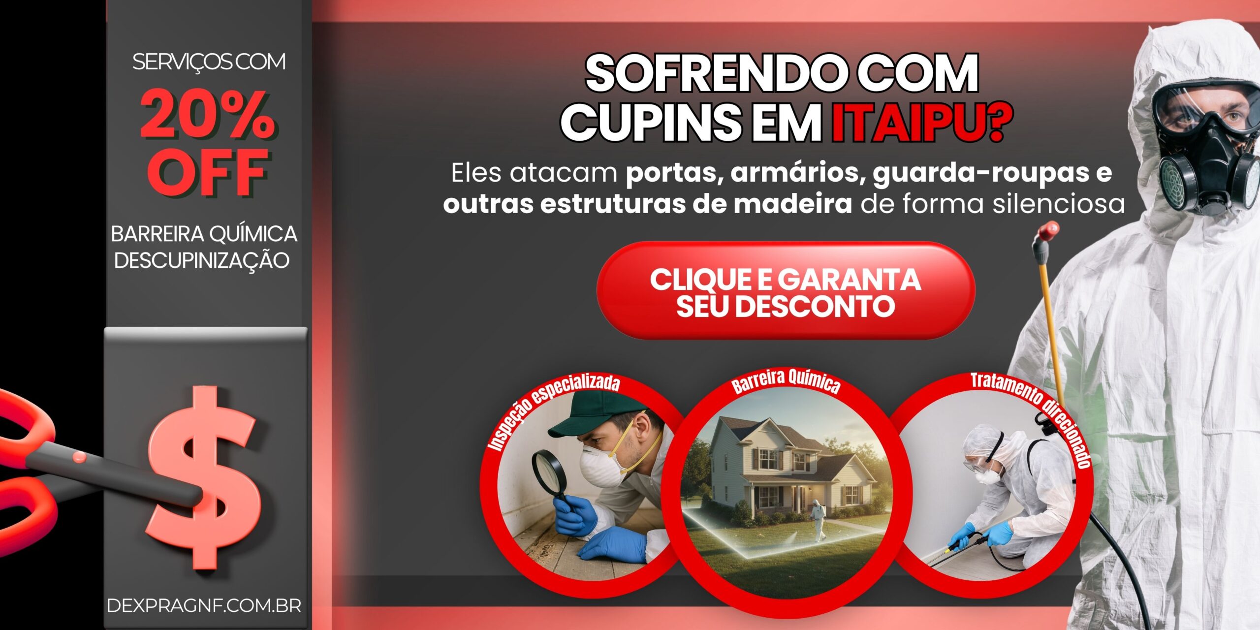 Dedetização de cupins em Itaipu com barreira química e 20% OFF - Dexprag